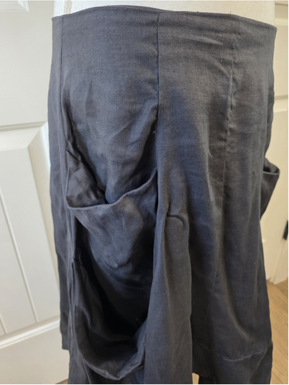 ELM by Matthildur Black Linen Blend Bubble Hem Midi Skirt Size 2 Lagenlook Artsy - Picture 6 of 12